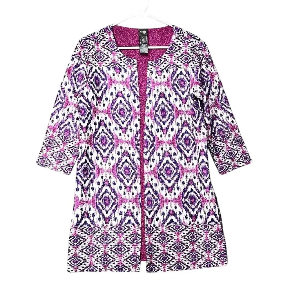 Chico’s Travelers Collection Reversible Crushed Ikat Jacket Sz 0/4 Ethnic‎ Boho